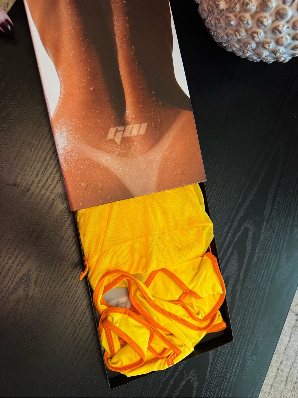 Goi Bright Yellow & Orange Bikini Bottom and Top with yellow one piece cover up